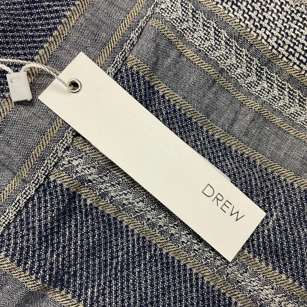 NWT‎ Drew Ivy Striped Cotton Pleated High Rise Shorts Womens Medium Indigo Blue